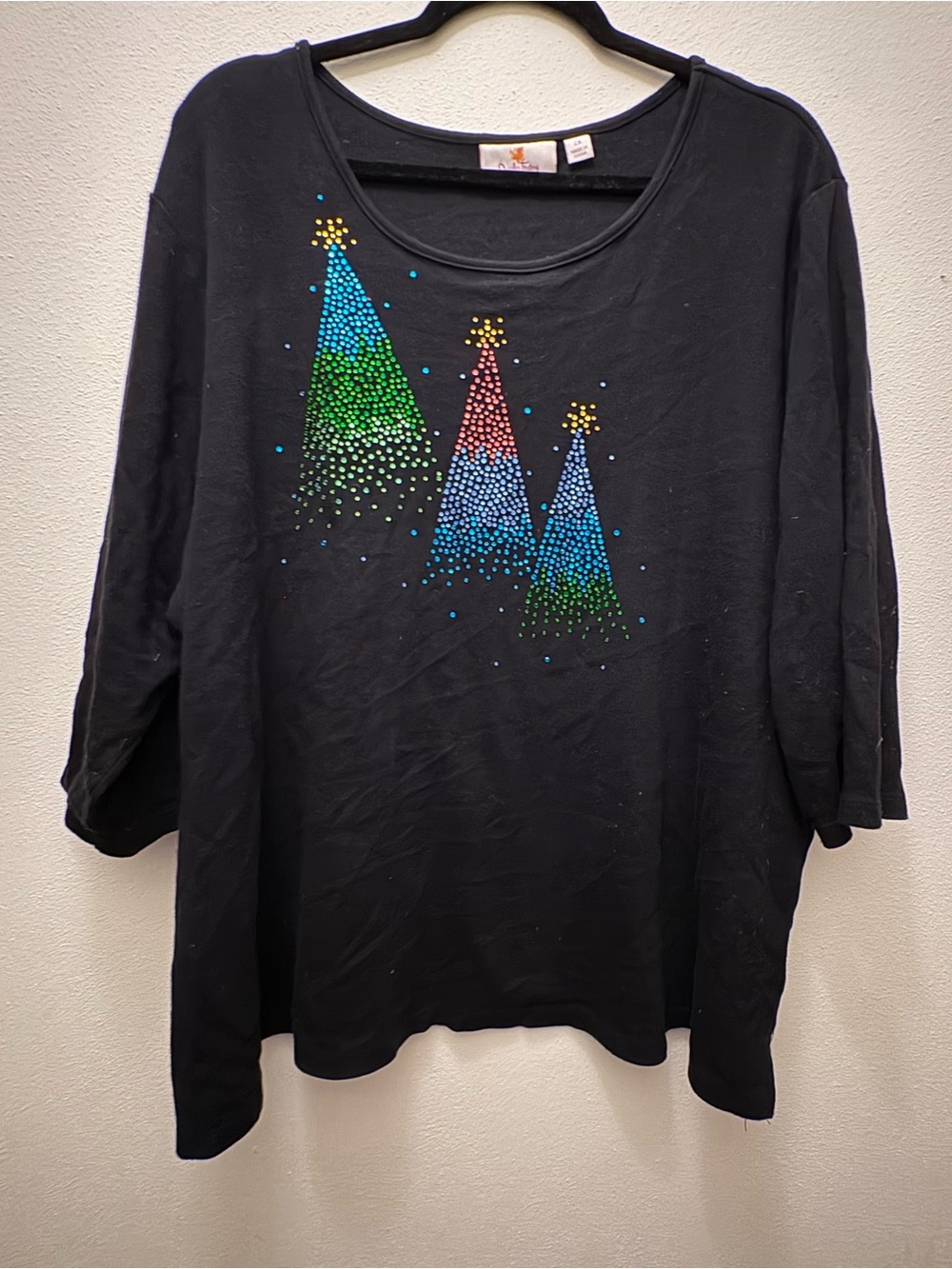 Women's Black Embellished Tunic Top with Multicolor Stud Trees